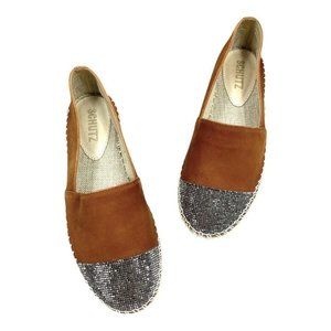 NEW Schutz Cherie Embellished Cap Toe Espadrille Embroidered Pumpkin Rust 6